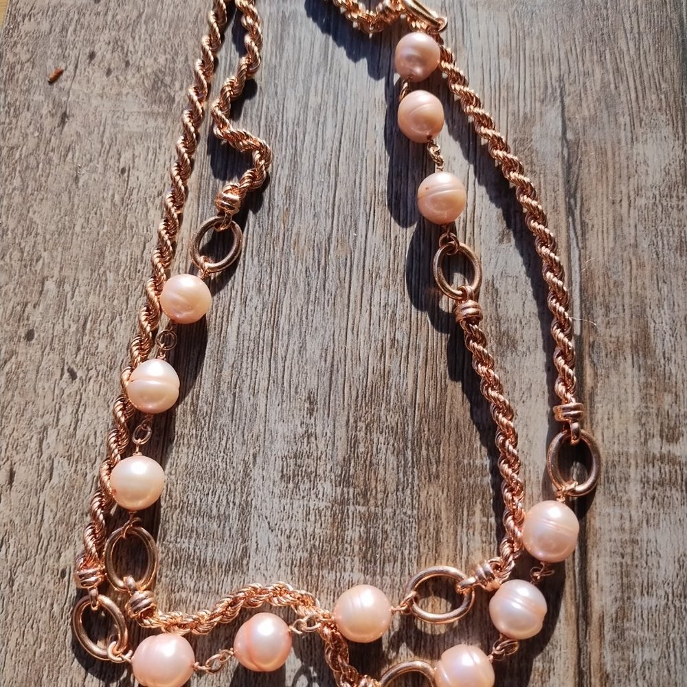 Honora Bronze Italy Genuine Pink Pearl Necklace, Rose Gold Finish, 36" Long. - Picture 7 of 14